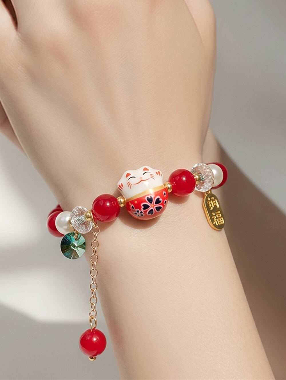 Lucky Waving Cat Red Beaded Bracelet 🐱❤️ Chinese New Year Kawaii Charm Gift
